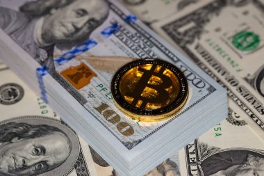 Tasarım amacı için 100 dolarlık arkaplanda Bitcoin