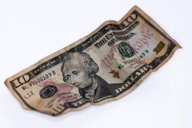 Buruşuk 10 dolarlık banknot tasarım amaçlı.