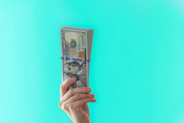 Kadın, tasarım amaçlı 100 dolarlık banknotları tutuyor.