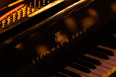 Lviv, Ukrayna - 20 Ekim 2024: Steinway Sons siyah piyanonun logosu