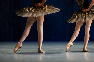 Closeup of ballerinas dancing on stage. clipart