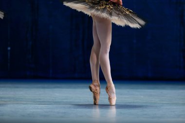 Sahnede dans eden balerinlerin yakın çekimi.