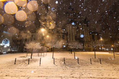 Lviv, Ukrayna - 10 Aralık 2024: Geceleri Lviv 'deki Dominik Kilisesi