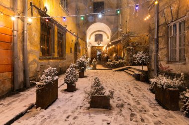 Lviv, Ukrayna - 10 Aralık 2024: Kışın Lviv Caddesi