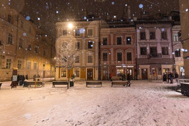 Lviv, Ukrayna - 10 Aralık 2024: Kışın Lviv Caddesi