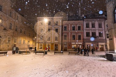 Lviv, Ukrayna - 10 Aralık 2024: Kışın Lviv Caddesi
