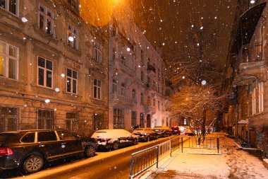 Lviv, Ukrayna - 12 Ocak 2025: Kışın Lviv Caddesi