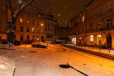 Lviv, Ukrayna - 12 Ocak 2025: Kışın Lviv Caddesi