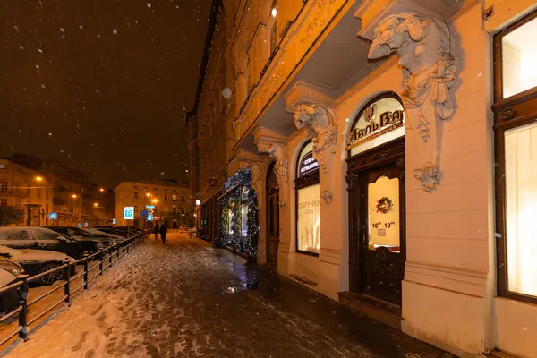 Lviv, Ukrayna - 12 Ocak 2025: Kışın Lviv Caddesi