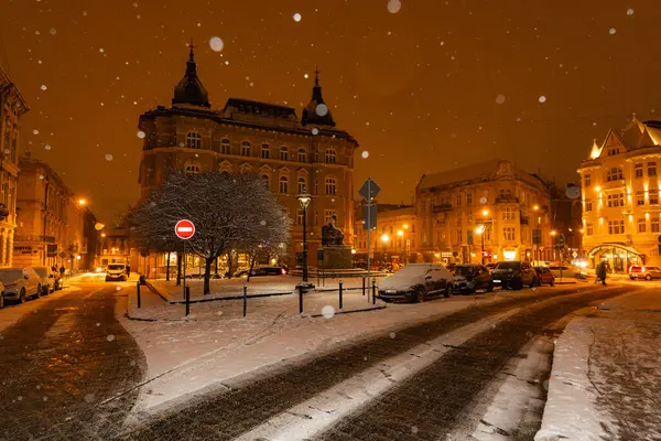 Lviv, Ukrayna - 12 Ocak 2025: Kışın Lviv Caddesi
