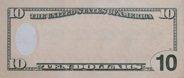 Tasarım amaçlı boş orta alanı olan 10 dolarlık banknot.