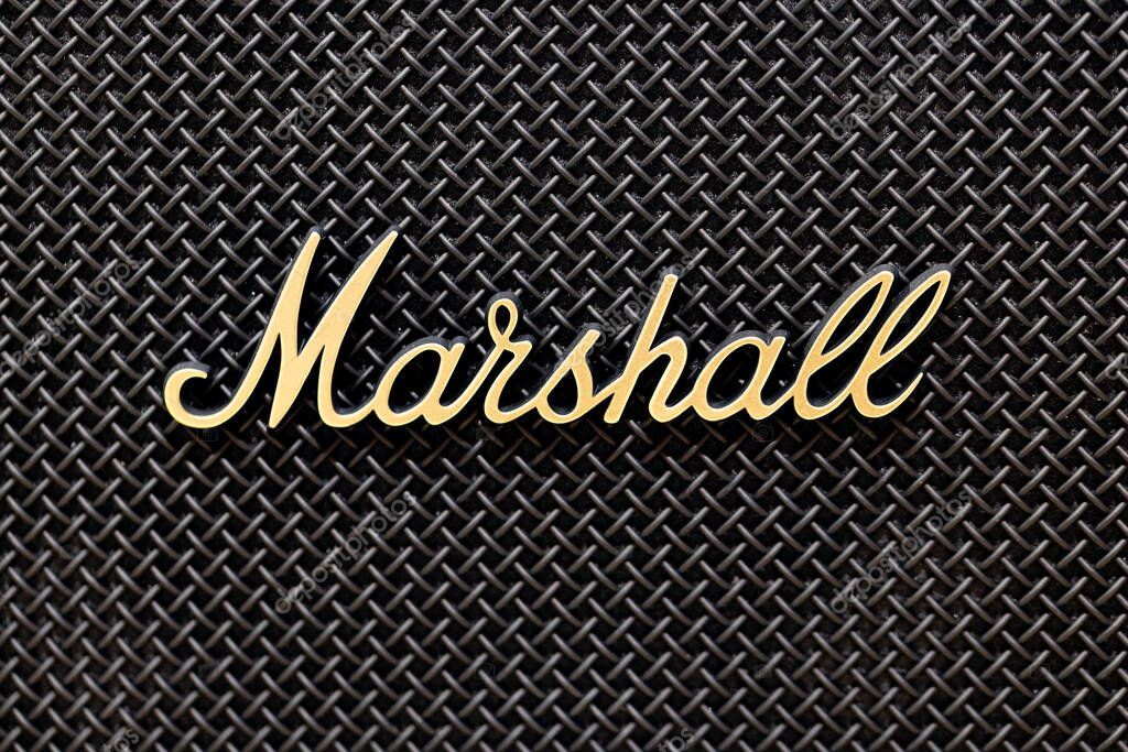 Lviv, Ukraine - September 2, 2024: Marshall logo on speaker