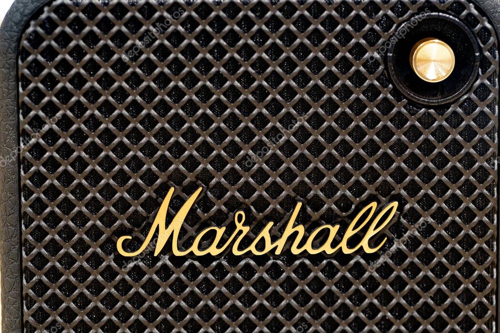 Lviv, Ukraine - September 2, 2024: Marshall logo on speaker