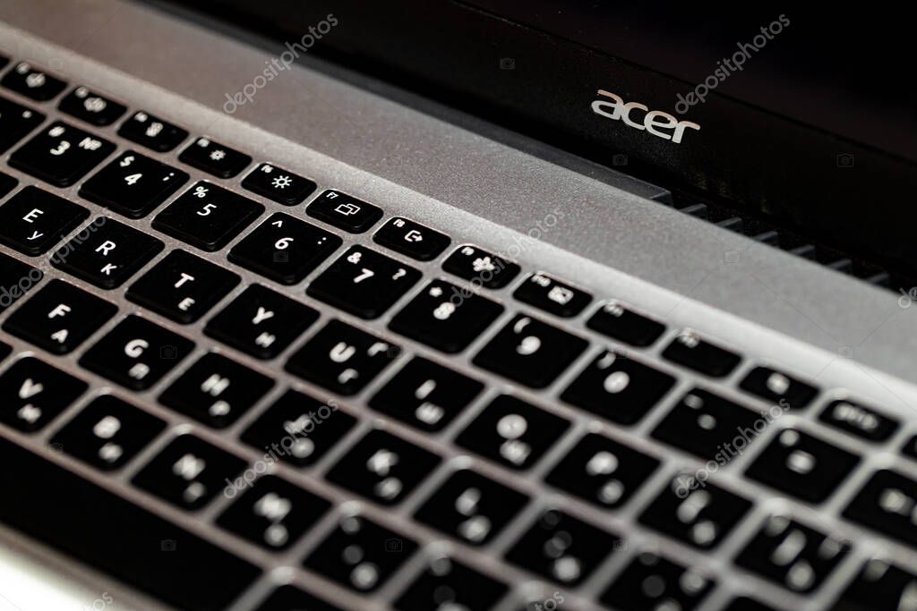 Lviv, Ukraine - April 3, 2025: Closeup of  Acer logo on laptop