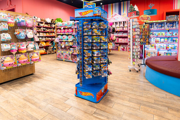 Lviv, Ukraine - April 16, 2025: Hotwheels tracks and cars in toy store