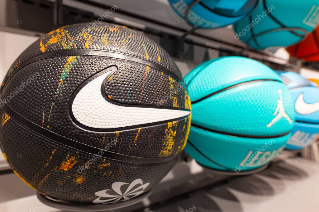 Lviv, Ukraine - April 16, 2025: Nike basketball in store