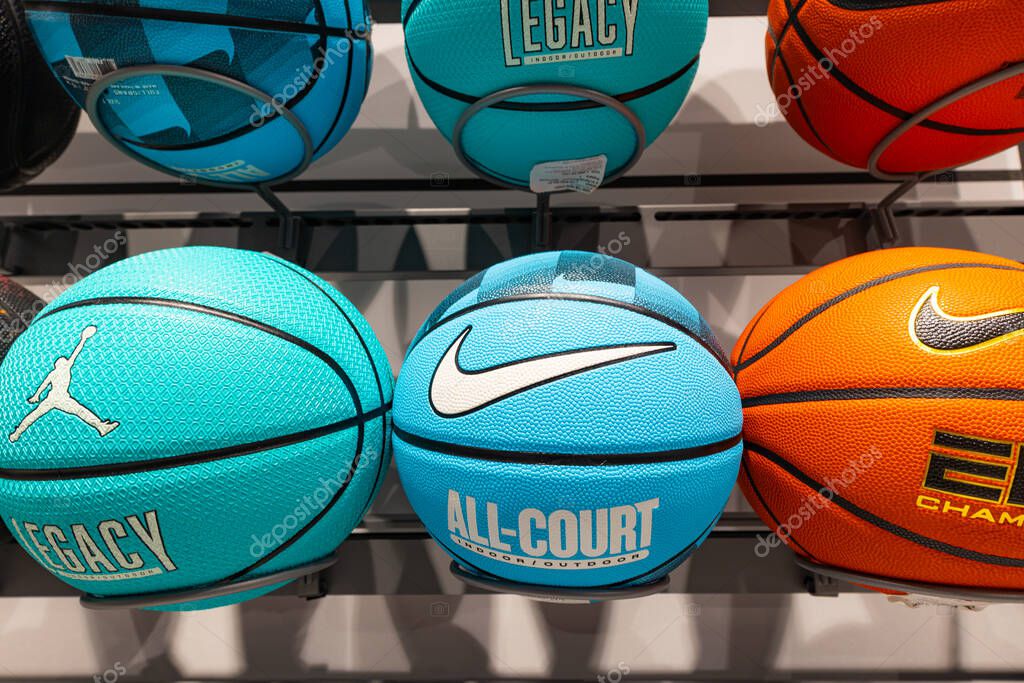 Lviv, Ukraine - April 16, 2025: Nike basketball in store