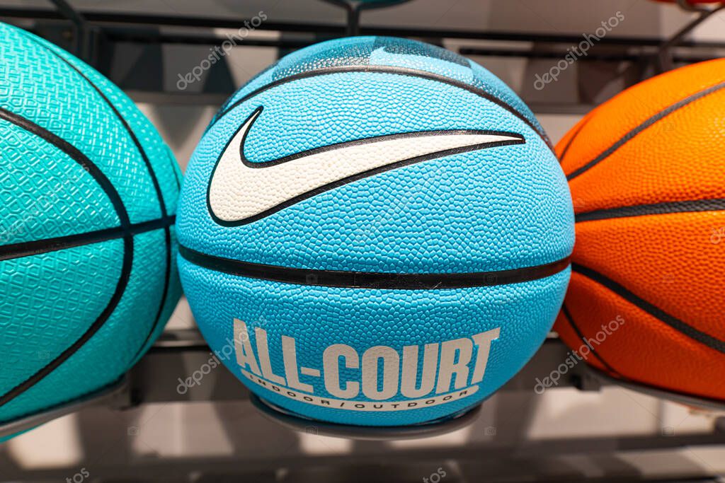 Lviv, Ukraine - April 16, 2025: Nike basketball in store