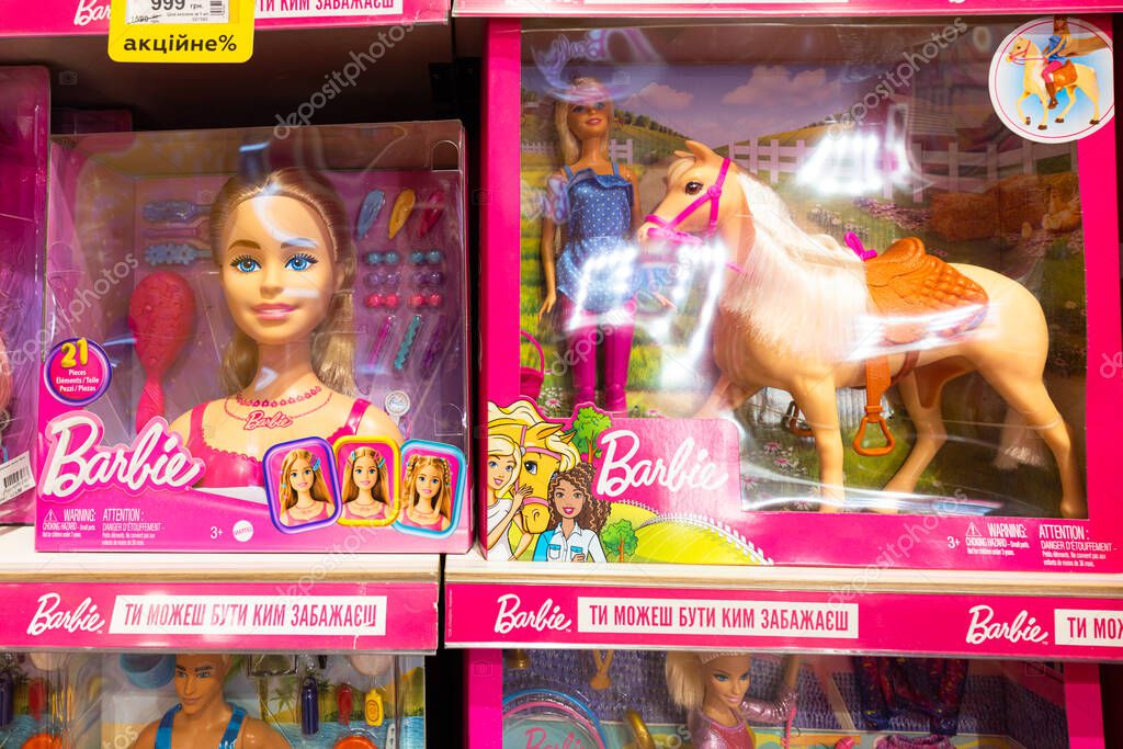 Lviv, Ukraine - April 16, 2025: Barbie dolls in toy store