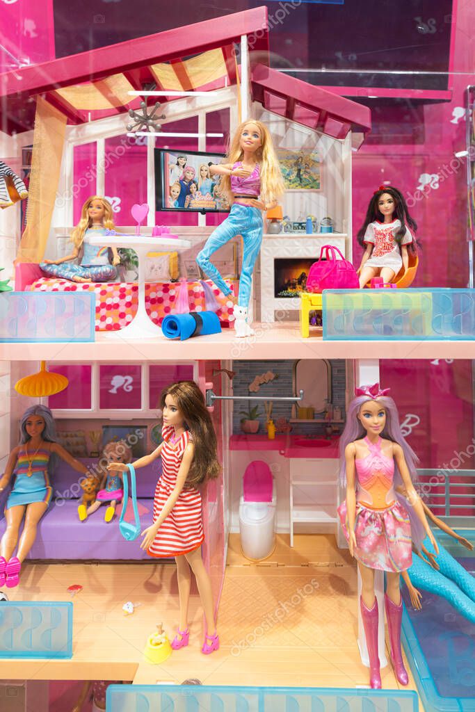 Lviv, Ukraine - April 16, 2025: Barbie dolls in toy store