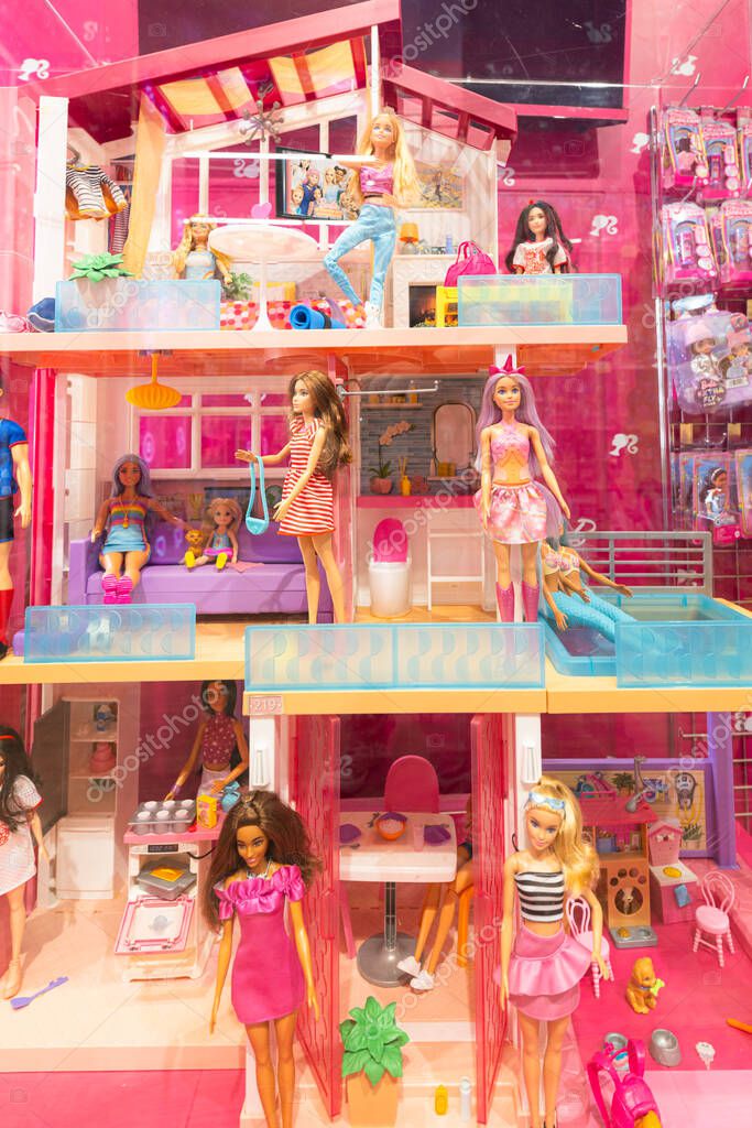 Lviv, Ukraine - April 16, 2025: Barbie dolls in toy store