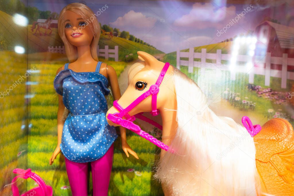 Lviv, Ukraine - April 16, 2025: Barbie dolls in toy store