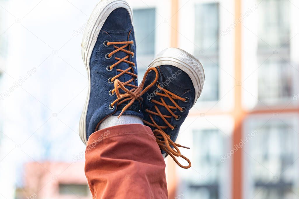 Lviv, Ukraine - April 20, 2025: Converse All Stars sneakers on man feet