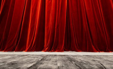 Dizayn amacıyla tiyatro arka planında kırmızı perde