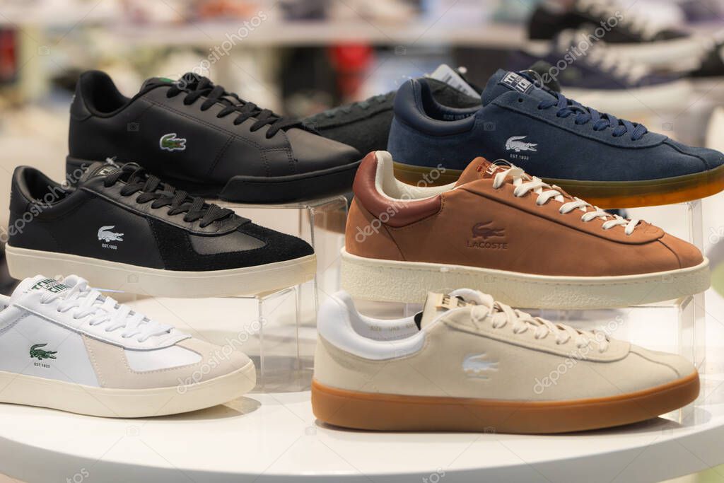Lviv, Ukraine - May 29, 2025: Lacoste sneakers in store