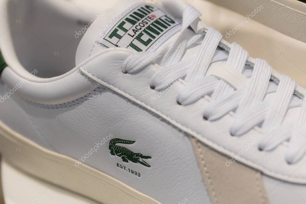 Lviv, Ukraine - May 29, 2025: Lacoste sneakers in store