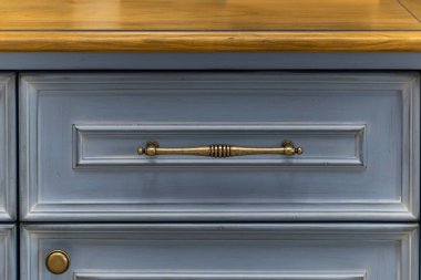 Klasik Pirinç saplı Gri-Mavi Dresser Çekmecesi