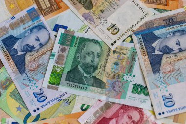 Bulgar Lev ve Euro Banknotlarının Düz Döşeme Kompozisyonu