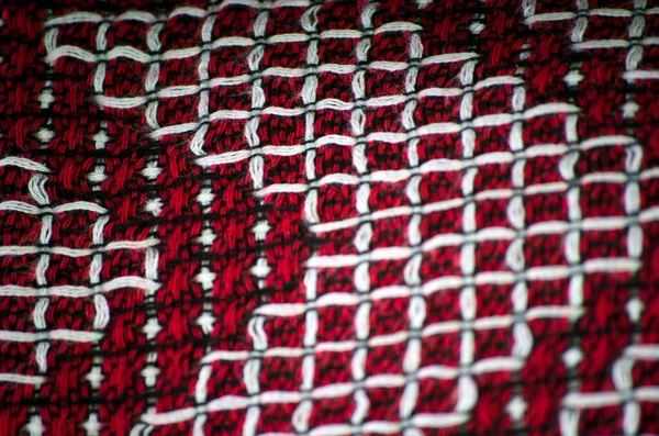 Textura Fundo Padrão Tecido Vermelho Branco Com Padrão Quadrados — Fotografia de Stock