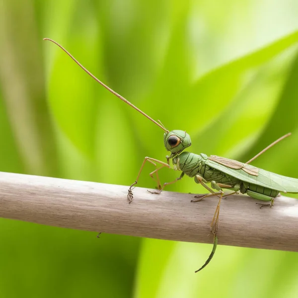 Green grasshopper on a stick in the nature or in the garden.