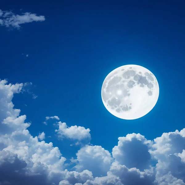Super Full Moon Blue Sky White Clouds — стоковое фото