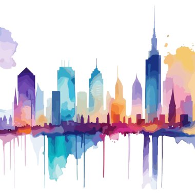 city skyline in watercolor