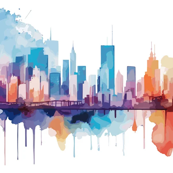 City Skyline Watercolor — Stockvector