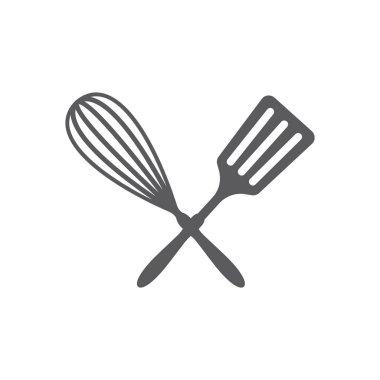 çırpma ve spatula vektör simgesini kesiştirdi. Mutfak, restoran ve aşçılık sembolü.