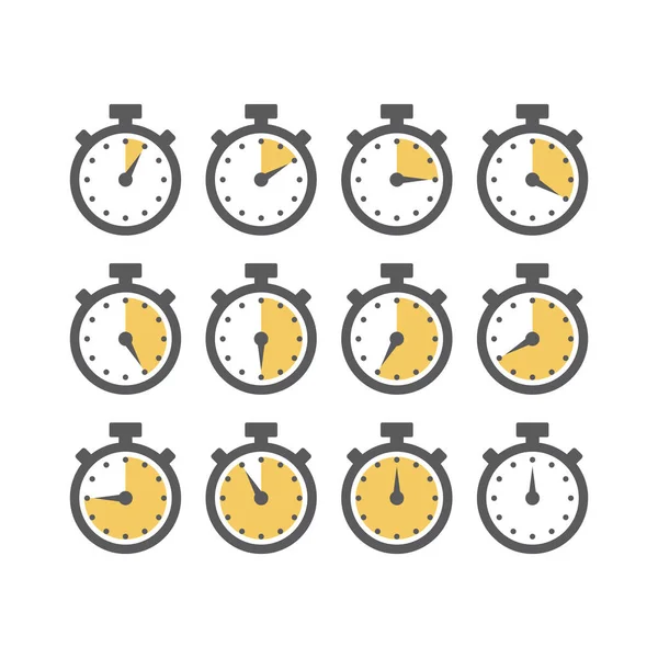 Temporizador Cronómetro Con Conjunto Iconos Escala Minutos Cronómetro Para Tiempo — Vector de stock