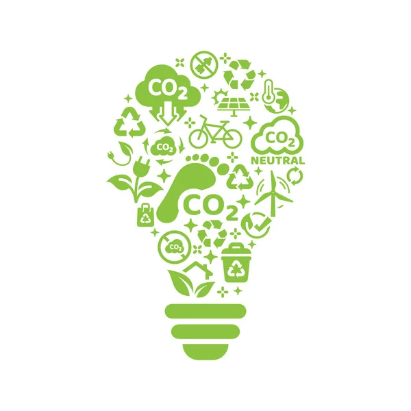 Zero Emissioni Modello Vettoriale Impronta Carbonio Ecologia Simboli Ambientali Icone — Vettoriale Stock