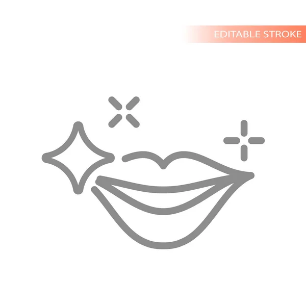 Glanzende Schone Glimlach Tandheelkundige Lijn Vector Pictogram Tanden Bleken Omtrek — Stockvector