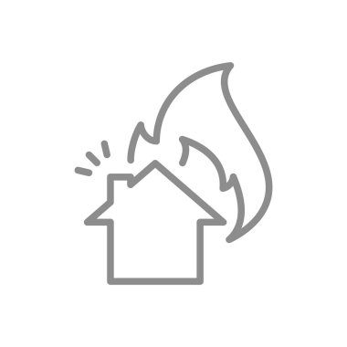 Emlak sigortası vektör ikonu. Ev ya da ev ve yangın sembolü.