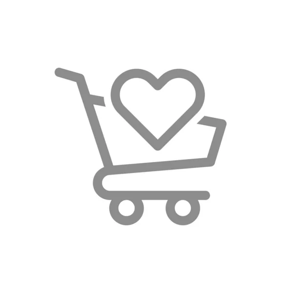 Kalp Çizgisi Ikonu Olan Alışveriş Arabası Aşk Favori Ana Hatlı — Stok Vektör