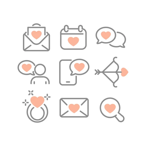 Liebe Dating App Linienvektorsymbole Gesetzt Briefe Botschaften Und Hochzeitssymbole — Stockvektor