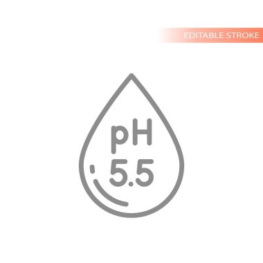 Nötr pH 5,5 vektör çizgisi etiketi. Kozmetik için su damlası ve dengeli pH ana hatlı rozet.