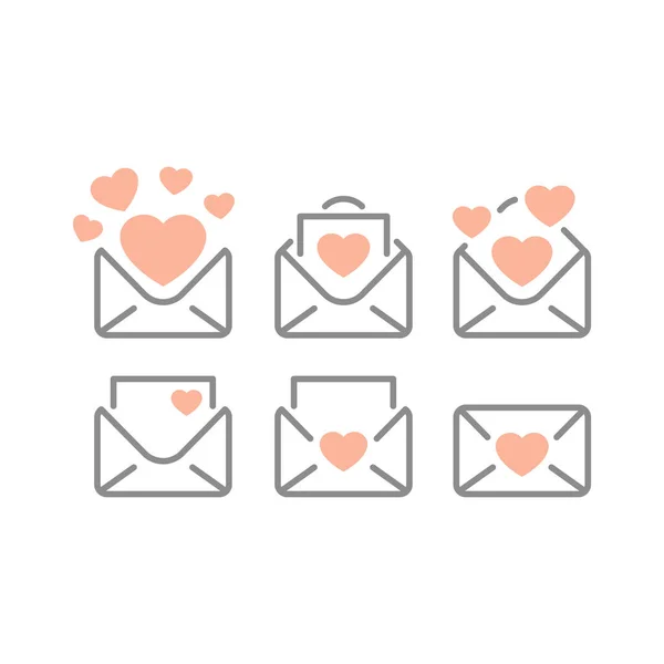 Liebesbuchstaben Und Herzlinie Und Füllvektorsymbolsatz Dating Und Romantik Briefumschlag Herzen — Stockvektor