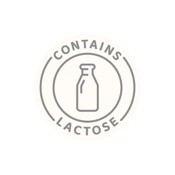 Bevat Lactose Zuivel Vector Lijn Label Insigne Voedselingrediënt Allergeen — Stockvector