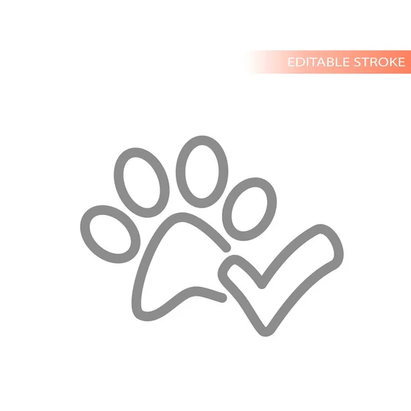 Haustiere Erlaubt Und Genehmigt Linienvektorsymbol Pfotenabdruck Und Häkchen Umrisssymbol Für — Stockvektor