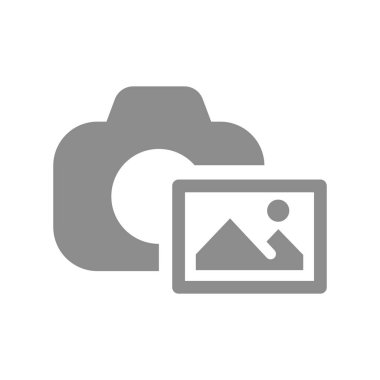 Fotoğraf makinesi ve resim ikonu. Galeri, albüm ve fotoğraf dolu sembol.