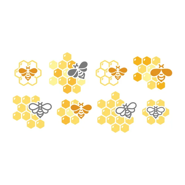Honeycomb Και Μέλισσα Πολύχρωμο Διάνυσμα Σύνολο Εικονίδιο Εξαγωνικό Μέλι Χτένα — Διανυσματικό Αρχείο